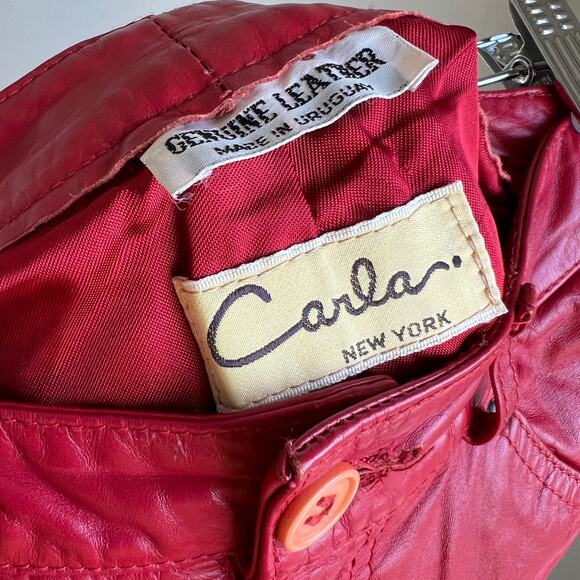 Vintage Straight Leg Red Leather Pants‎ Biker Moto Maximalist Unique Size 27 - Picture 6 of 10